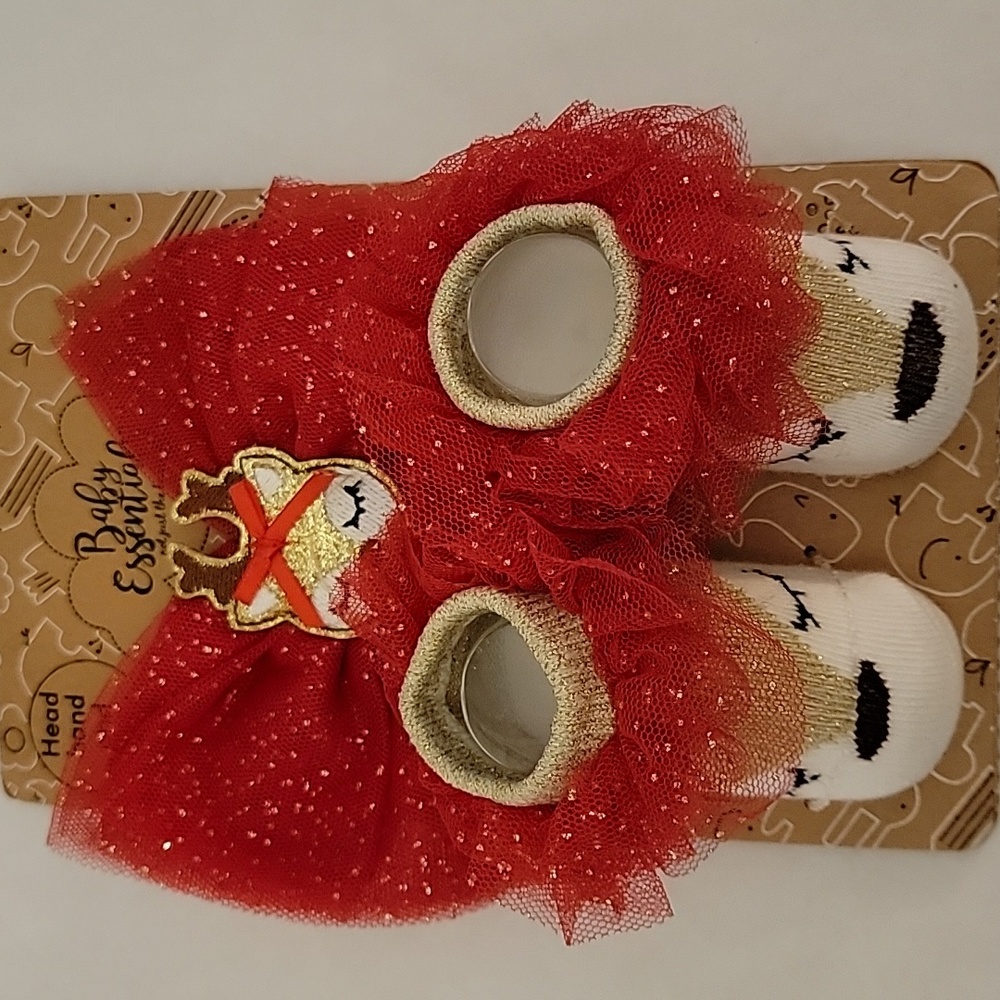 Baby essentials holiday Christmas reindeer  headband and socks